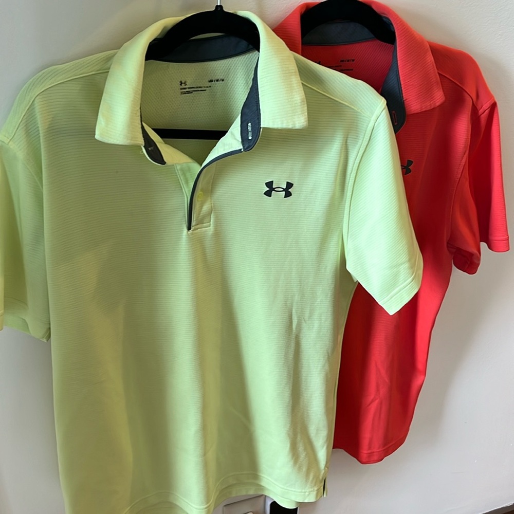 Men’s Under Armour Golf Polos Bundle of 2, Size M, Yellow and Red